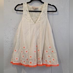 Anrhropologie Women's Lace Sleeveless Top - Cream and Orange
